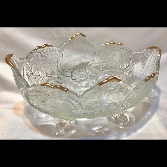 VTG 10.5” BEAUTIFUL ETCHED GLASS COMPOTE BOWL